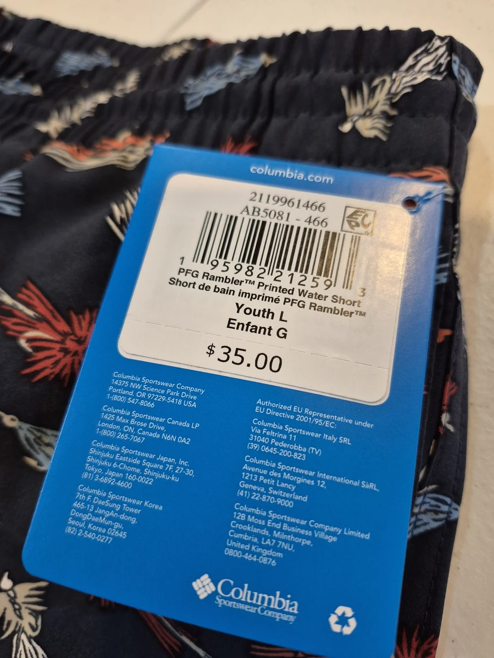 Boys Navy Fly Fishing Print Swim Trunks with Elastic Waist and Drawstring 4815